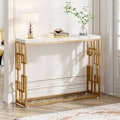 Miniatyrbillede 2 af 7: Rootz Gold konsolbord - Entrébord - Sofabord - Let at rengøre imiteret marmor - 30 cm D x 107,99 cm B x 80 cm H