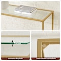 Miniatyrbillede 6 af 9: Rootz guldfarvet gennemsigtigt glaskonsolbord - Stålstel - Entrébord - Sofabord - Robust konstruktion - Nem montering - 35 cm x 120 cm x 80 cm