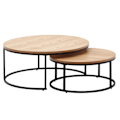 Miniatyrbillede 7 af 7: Rootz sofabord sæt af 2 træ - metal sofabord rund eg moderne - Design sidebord 2-delt - Runde stueborde - Træbord indskudsborde