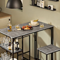 Miniatyrbild 5 av 7: Rootz 3-delade barbordsset - Matbord med 2 pallar - Köksbänkset - Platssnål design - Robust metallstomme - Idealisk för kök, matsal, trädgård - Ljusgr