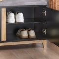 Miniatyrbillede 7 af 8: Rootz skobænk med polstret sæde - Entrébænk - Opbevaringsorganisator - Justerbare hylder - Holdbare bambusben - 90 cm x 47 cm x 34 cm