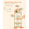 Miniatyrbild 6 av 7: Rootz Large Beige Cat Tree - Cat Condo - Multi-level Cat Tower - Spånskiva, plysch, Sisal - 60 cm x 50 cm x 206 cm - 23,5 kg - 75 kg Kapacitet
