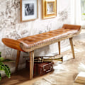 Miniatyrbillede 2 af 7: Rootz bænk ægte læder - massiv træ bænk brun 125x50x38 cm Chesterfield - Design polstret bænk gang - Læder bænk sengebænk 2 personer - Moderne entre b