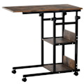 Miniatyrbillede 1 af 7: Rootz Sidebord - Sofabord med hjul - Højdejusterbart - Natbord med 2 nederste hylder - Sofabord - Spisestue - Stue - Metal - Brun - 80 x 40 x 72-82 cm