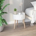 Miniatyrbillede 2 af 7: Rootz Sofabord Med Skuffe - Sidebord - Rundt - Scandi Design - Beskyttelseskant - Træ - Hvid - Ø38 x H45 cm