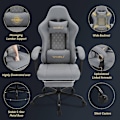 Miniatyrbillede 5 af 9: Rootz Massage Gaming Stol - Lændestøtte - Åndbart Mesh - Ergonomisk design - 64cm x 127cm x 54cm