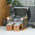 Miniatyrbillede 2 af 5: Rootz strandstol - 2 personer med tilbagelænet ryglæn - Pyntepuder - Rygpuder - Fodstøttepuder - Træ - PE Rattan - Polyester - Skum - Lysegrå - 118 x