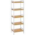 Miniatyrbillede 1 af 9: Rootz reol - Opbevaringsstativ - Køkkenskab - Bambus - Hvid - Beige - 5 niveauer - 45 x 31,5 x 142 cm