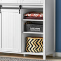 Miniatyrbillede 8 af 9: Rootz Moderne køkkenskab - Skænk med skydedør - Kommode - Buffet - Justerbare hylder - Elegant sort/hvidt design - Nem montering - 80 cm x 35 cm x 93