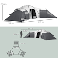 Miniatyrbillede 3 af 10: Rootz Campingtelt - Tunneltelt - Familietelt - Rummeligt - Holdbart - Vandtæt - 220L x 188W x 150H cm (soveværelse), 495L x 415W cm (Stue)