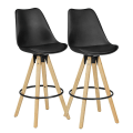 Pikkukuva 1 / 7: Rootz 2 Set Baarijakkara Musta Retro Design Puu selkänojalla - Design Baarituoli Retro Scandinavian 2 kpl - Työpöytäjakkara istuinkorkeus 77 cm