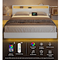 Pikkukuva 3 / 7: Rootz Bed Frame - Platform Bed - LED -valaistus - Latausasema - tukee 455 kg - 213 cm x 167cm x 90cm - pilvivalkoinen