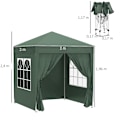 Miniatyrbild 3 av 10: Rootz 2x2m hopfällbart lusthus - Paviljong - Öltält - Snabbinstallation - UV-skydd - Hög stabilitet - 2L x 2W x 2,4H m - Stål & Oxford-tyg