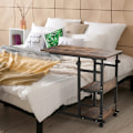 Miniatyrbillede 2 af 7: Rootz Sidebord - Sofabord med hjul - Højdejusterbart - Natbord med 2 nederste hylder - Sofabord - Spisestue - Stue - Metal - Brun - 80 x 40 x 72-82 cm