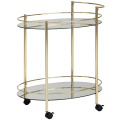 Miniatyrbillede 6 af 6: Rootz design serveringsvogn guld 67x79 cm Mobil Minibar - Sidebord på hjul Spisevogn med hvid glasplade Køkkenvogn - Teavogn med frostet glas