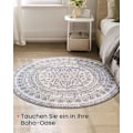 Miniatyrbillede 1 af 5: Rootz Rundt tæppe - Boho Style Tæppe - Dove Grey - Polyester - Filt - TPR - 120 cm Diameter - Letvægts - 1,6 kg
