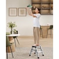 Miniatyrbillede 2 af 6: Rootz 2-trins stige - Trintaburet af aluminiumslegering - Trin-foldbar skammel - Skridsikre trin - 45 cm x 35,5 cm x 38 cm