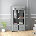 Miniatyrbillede 2 af 8: Rootz Garderobe - Stofskab - 1 Tøjstang - 2 Skuffer - Skydeskuffer - Ikke-vævet stof - Grå - 83 x 42,5 x 162,5 cm