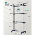 Miniatyrbillede 6 af 7: Rootz Grey Tørrestativ - Stål & Plast - Pladsbesparende design - Foldbart stativ - Stor tørrekapacitet - 64cm x 126cm x 172cm