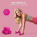 Miniatyrbild 4 av 11: Rootz 2 x 3 kg hanteluppsättning - Handvikter - Träningsvikter - golvvänlig - 18x8x8cm - hexagonal design - icke -halkhandtag - rosa