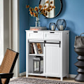 Miniatyrbillede 3 af 9: Rootz Moderne køkkenskab - Skænk med skydedør - Kommode - Buffet - Justerbare hylder - Elegant sort/hvidt design - Nem montering - 80 cm x 35 cm x 93