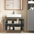 Miniatyrbillede 3 af 9: Rootz Modern Vask Underskab - Badeværelsesvask - Opbevaringsorganisator - Stilfuld grå og guld finish - Rummeligt interiør - Nem montering - 75 cm x 6