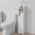 Miniatyrbillede 2 af 7: Rootz Badeværelsesskab - Toiletpapirholder - Opbevaringsorganer - Pladsbesparende design - Justerbare hylder - Hvid MDF - 20cm x 100cm x 20cm