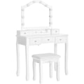Miniatyrbillede 1 af 9: Rootz Toiletbordssæt - Make-upbord - Taburet - Spejl - Belysning - Opbevaringsboks - 6 rum - 5 skuffer - Hvid - Forarbejdet træ - 80 x 40 x 139 cm