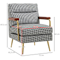 Miniatyrbild 3 av 6: Rootz Fåtölj - Retrodesign - Accentstol - Hundtandsmönster - Linnepolyester - Träelement - Fjäderkärna - Svart + Vit - 72L x 81,5W x 87,5H cm