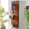 Miniatyrbillede 2 af 7: Rootz design knagerække akacie massivt træ - metal 35,5 x 100 x 11 cm - Krogestang 2-rækket hall knagerække væg - Garderobe træ