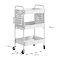 Miniatyrbillede 3 af 7: Rootz Serveringsvogn - Multifunktionsvogn - 4 hjul - Universalvogn - 3 hylder - Stål - Hvid - 53,5 cm x 30,5 cm x 75 cm