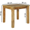 Miniatyrbillede 5 af 7: Rootz bord 80 x 80 x 76 cm Mango massivt træ firkant - Rustikt bord - Design træ spisebord Spisebord til 4 personer ægte træ