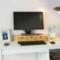 Miniatyrbillede 6 af 7: Rootz Bamboo Monitor Stand Computer Screen- Monitor Stand Monitor Riser Desk Organizer med 3 skuffer