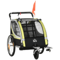 Miniatyrbillede 1 af 4: Rootz 2-i-1 cykeltrailer - Til 2 børn - Glidefunktion - Regnslag - Bremse - Oxford stof - Gul + Sort - 142cm x 75cm x 101cm