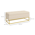 Miniatyrbillede 3 af 6: Rootz Opbevaringsbænk - Dekorative knapsyning - Flanelllook - Guldstålben - Beige - 110 x 47 x 46,5 cm