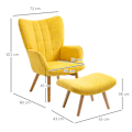 Miniatyrbillede 3 af 7: Rootz Accent Chair - Scandi Design - Med osmannisk - Lænestolesæt - Home Decor Stol - Bøgetræ - Cord Look - Gul - 72L x 80W x 99H cm