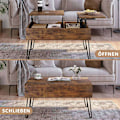 Miniatyrbillede 8 af 9: Rootz Lift Top Sofabord - Skjult opbevaring - Rustikt trælook - Spisebord - Metalben - 115cm x 60cm x 75cm