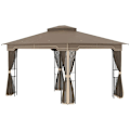 Pikkukuva 8 / 8: Rootz Gazebo - Puutarhapaviljonki - Puutarhateltta - Juhlateltta - Hyönteisverkot ja kulmahyllyt - Metalli/polyesteri - Ruskea/Beige - 3,7 x 3 m