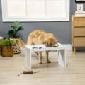 Miniatyrbillede 2 af 6: Rootz Foderstation - Skålstativ - Hundefoderstation - 2 fodringsskåle - Til store hunde - Rustfrit stål/MDF - Hvid - 63 x 30 x 24cm