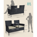 Miniatyrbillede 6 af 6: Rootz Havesofasæt - Udendørs Loveseat - Terrassemøbler - Stålstel - PE-flet - Skumpuder - Bordplade af hærdet glas - Sort-Taupe - 65cm x 131cm x 84cm