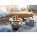 Miniatyrbillede 3 af 7: Rootz sofabord Mango massivt træ - metal 60x43x60 cm industriel stil rundt - Design stuebord med opbevaringsplads - Moderne loungebord sofabord sølv