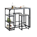 Miniatyrbild 1 av 7: Rootz 3-delade barbordsset - Matbord med 2 pallar - Köksbänkset - Platssnål design - Robust metallstomme - Idealisk för kök, matsal, trädgård - Ljusgr