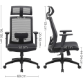 Miniatyrbillede 3 af 7: Rootz Kontorstol - Kontorstol - Ergonomisk - 360° drejestol - Lændestøtte - Nakkestøtte - Justerbar - Tiltbar - Sort