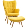 Miniatyrbillede 1 af 7: Rootz Accent Chair - Scandi Design - Med osmannisk - Lænestolesæt - Home Decor Stol - Bøgetræ - Cord Look - Gul - 72L x 80W x 99H cm
