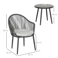 Miniatyrbillede 3 af 5: Rootz Bistro Sæt - Rattan Sofa Sæt - Terrasse Sæt - 2 Stole - Sædehynder - 1 Bord - Vejrbestandig - Stål-PE Rattan - Mørkegrå-Lys Grå - 65 X 63 X 80 C