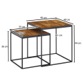 Miniatyrbillede 4 af 7: Rootz stuebord sæt af 2 mango massivt træ - metal sidebord firkantet - Design sidebord Industrielt - Sofabord Firkantet sofabord - Dækkeserviet 2-delt