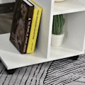 Miniatyrbillede 5 af 6: Rootz C Shape Side Table - Coffee Table - Stand Table - Corner Desk -Portable Sofa Table with Shelf - Wheels for Small Area - E1 Chipboard - White - 4