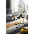 Miniatyrbild 4 av 6: Rootz design sidobord runt Ø 50-42 cm - 2 st svart med spegelglas - Vardagsbord set om 2 - Nesting bord spegelvänt soffbord