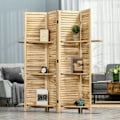 Miniatyrbild 2 av 7: Rootz Room Divider 4 Panel Screen - Folding Room Partition - Sekretessskärm - Paulownia Wood - 162x170cm med 3 hyllor