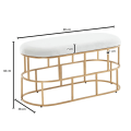 Miniatyrbild 5 av 7: Rootz bänk sammet vit - guld 90x46x38 cm hall stoppad bänk med metallram - Design sängbänk sovrum - Hall bänk, garderobsbänk, modern